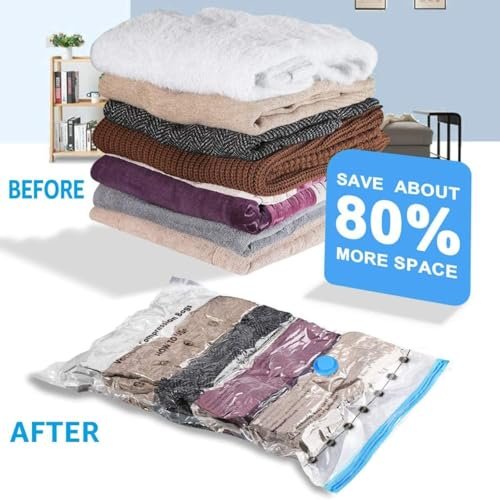 Vacuum Storage Bags for Clothes with Hand Pump – 5- Pack Space Saver Bags for Travel
