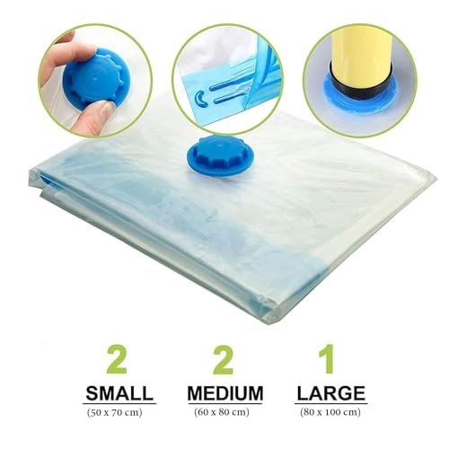 Vacuum Storage Bags for Clothes with Hand Pump – 5- Pack Space Saver Bags for Travel