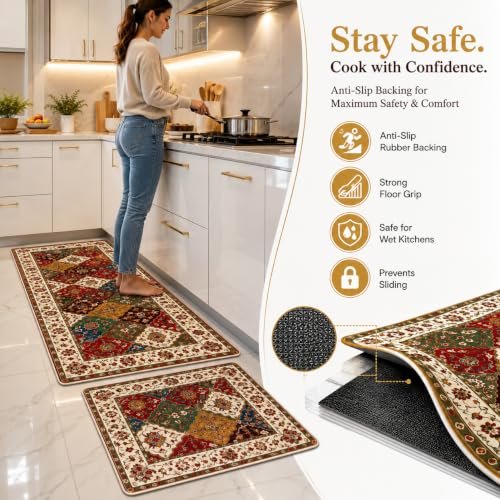 Premium 2-Piece Kitchen Floor Mat Set | Anti-Slip Washable Kitchen Runner Rug