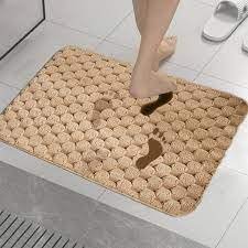 Bathroom Mat | Anti Slip, Anti Skid Mat for Bathroom Floor | Soft, Washable, Water Absorbent, Quick Dry, Non Slippery Bath Rug Large Size (60x40 cm) (Check Beige)