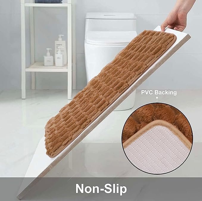 Bathroom Mat | Anti Slip, Anti Skid Mat for Bathroom Floor | Soft, Washable, Water Absorbent, Quick Dry, Non Slippery Bath Rug Large Size (60x40 cm) (Check Beige)