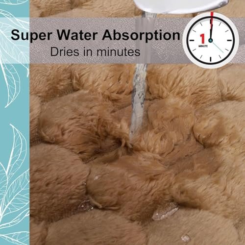 Bathroom Mat | Anti Slip, Anti Skid Mat for Bathroom Floor | Soft, Washable, Water Absorbent, Quick Dry, Non Slippery Bath Rug Large Size (60x40 cm) (Check Beige)