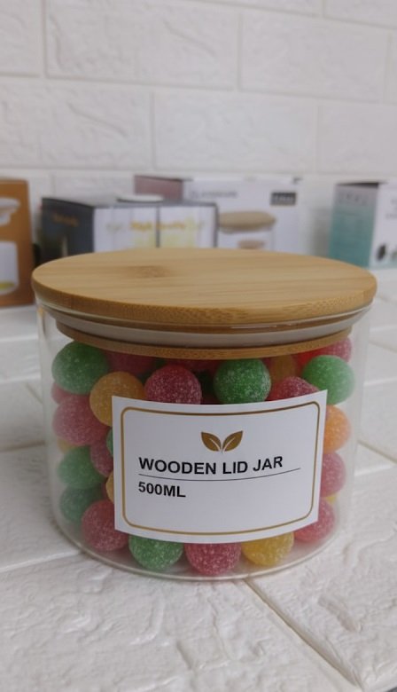 WOODEN LID JAR ROUND 500ML  (pack of 2)