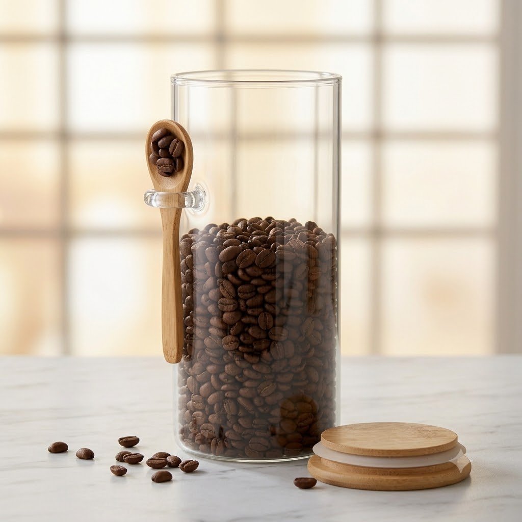 WOODEN LID JAR ROUND WITH SPOON 1100ML  23281