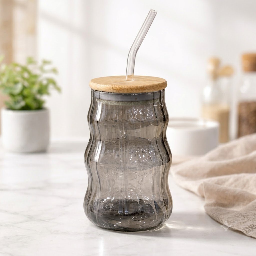 SLPPER TUMBLER WOODEN LID BLACK GOLD 510 ML