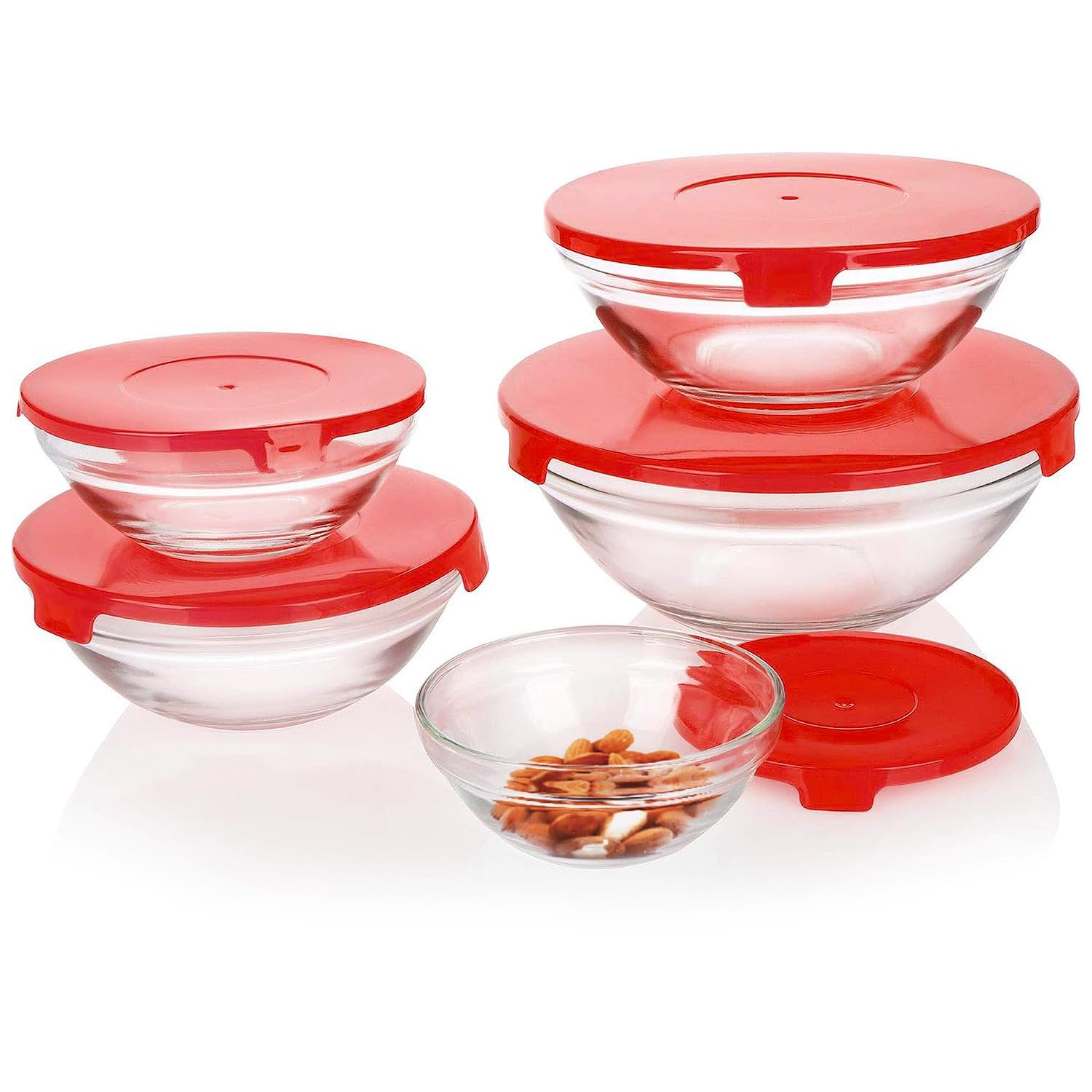 GLASS  BOWL SET ROUND 5 PCS LID 23319 | 808-FLOWER
