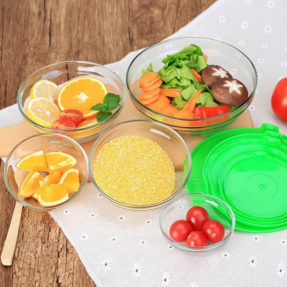 GLASS  BOWL SET ROUND 5 PCS LID 23319 | 808-FLOWER