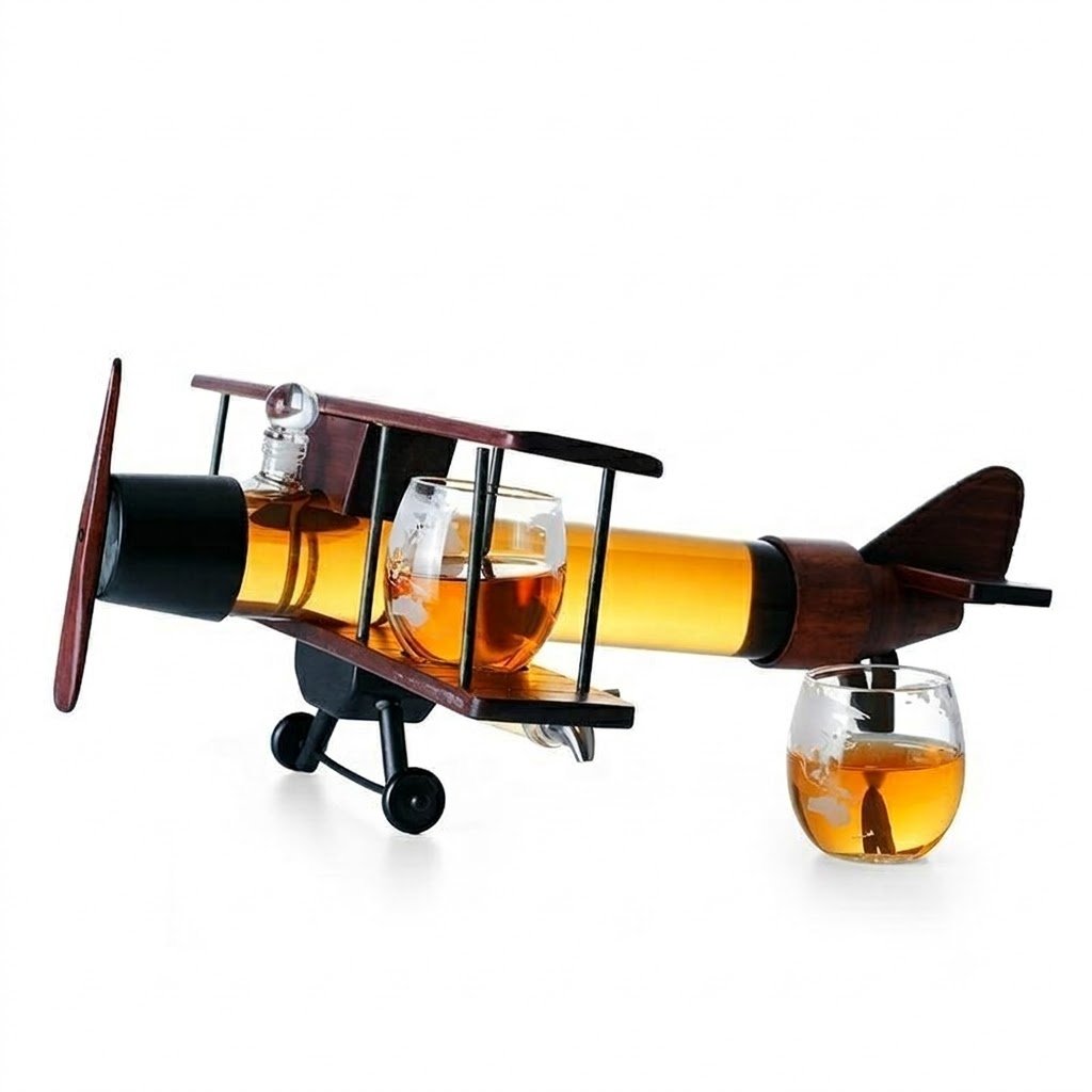 AIRPLANE DECANTER SET OF 2 GLASSES  23292 / XZG-046