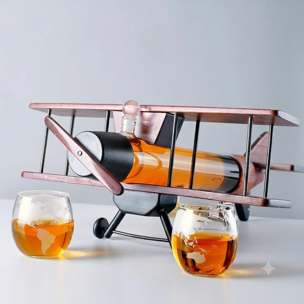 AIRPLANE DECANTER SET OF 2 GLASSES  23292 / XZG-046