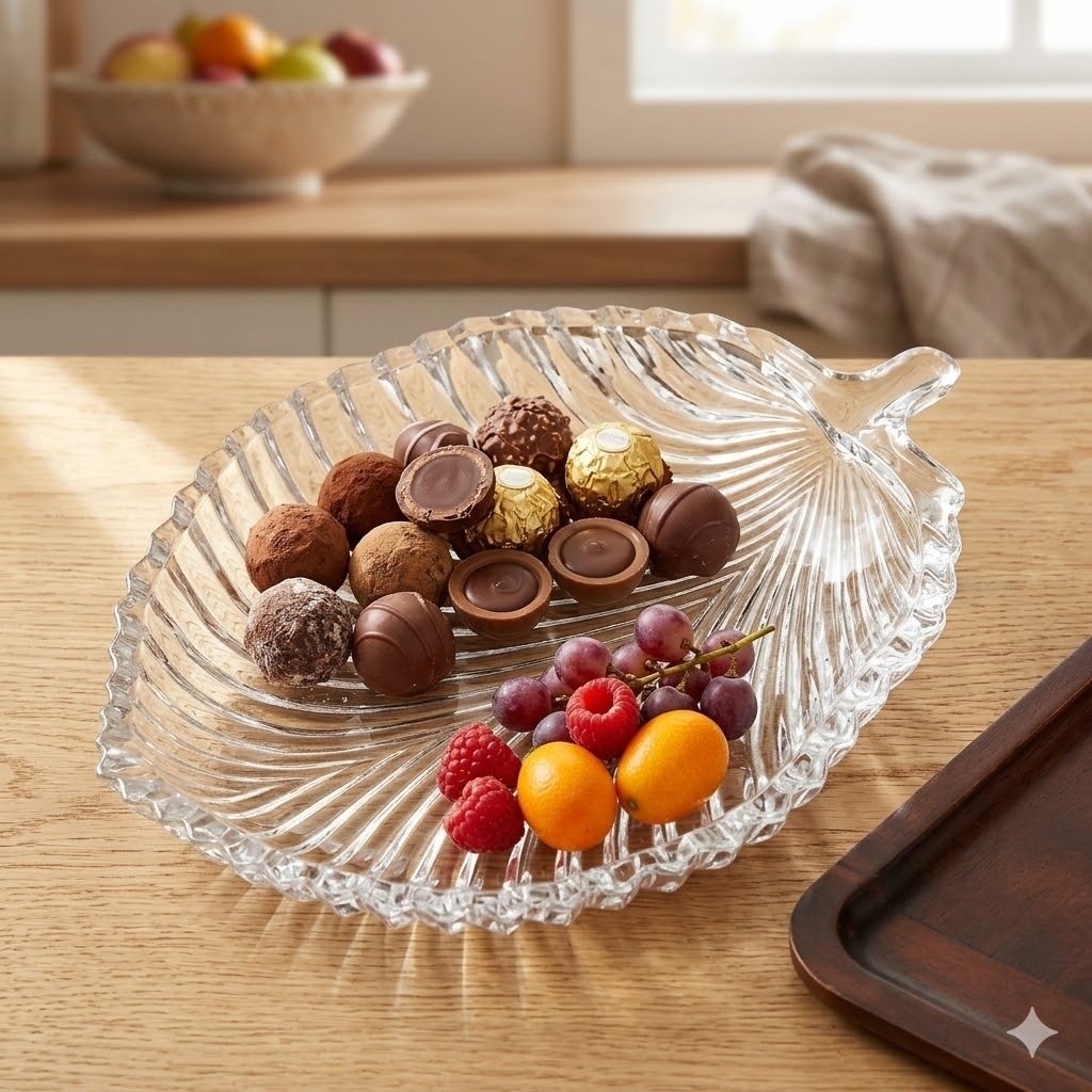 GLASS FRUIT LEAF PLATE MEDIUM 23118 | E521-48