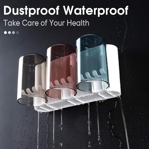 Wall Mounted Tooth Brush Holder for Bathroom with 4 Mouthwash Cups