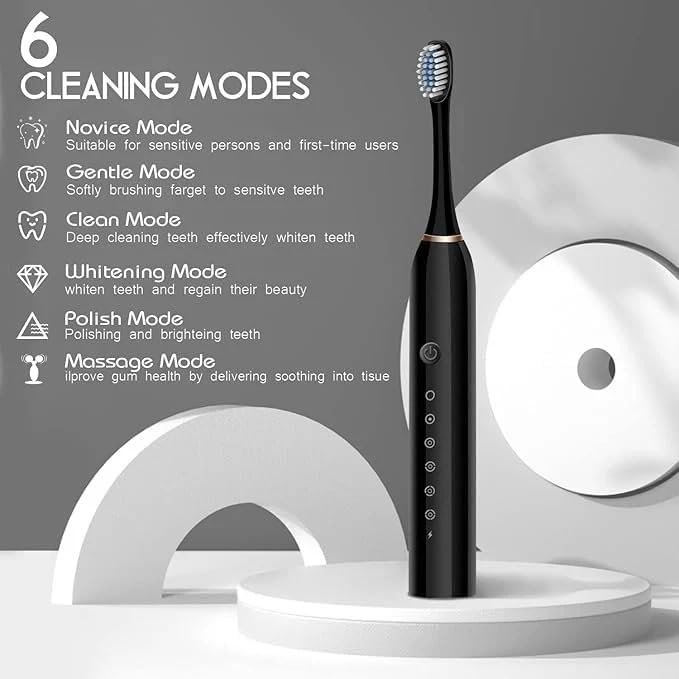 Electric Toothbrush for Adults &amp; Kids | 5 Cleaning Modes | 34000 Strokes/Min | USB Rechargeable | 4 Brush Heads