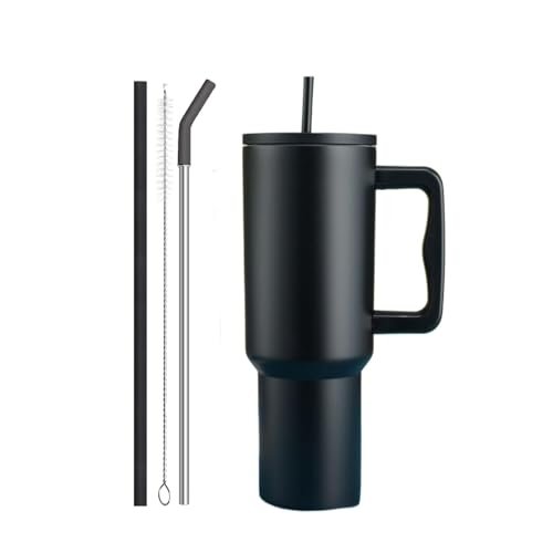 1200 ML Stainless Steel Tumbler with Handle and Lid,2 Straw | (Black/Blue/Pink/Purple/shaded pink)