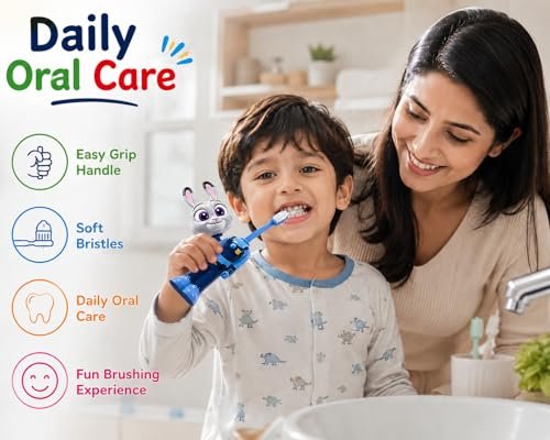 Kids Rabbit Character Toothbrush with Soft Bristles and Protective Cap, (1 pcs Piece Random Zootopia)