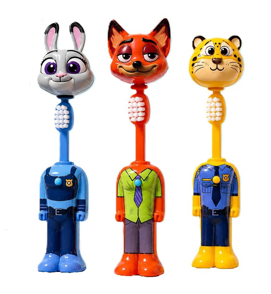 Kids Rabbit Character Toothbrush with Soft Bristles and Protective Cap, (1 pcs Piece Random Zootopia)