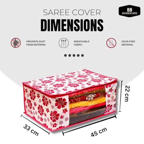 Flower Printed Non Woven Fabric Saree Cover with Transparent Window And Zip (Set Of 3)
