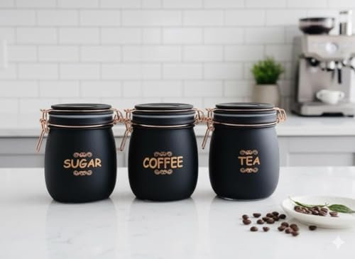 Tea, Coffee & Sugar Storage Container Set | 3 PCS (SWING CAP BLACK COLOUR 860ML 3PCS SET)