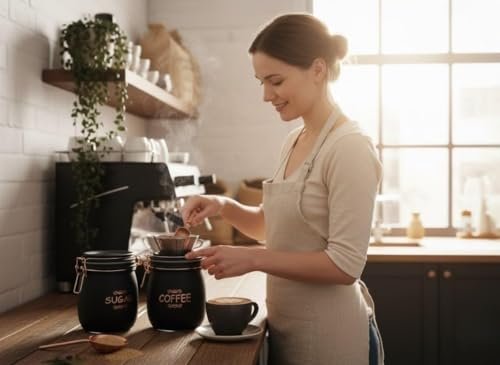 Tea, Coffee & Sugar Storage Container Set | 3 PCS (SWING CAP BLACK COLOUR 860ML 3PCS SET)