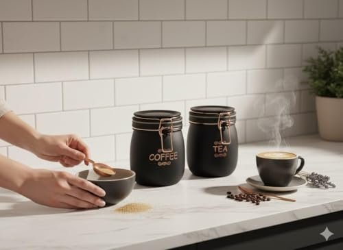 Tea, Coffee & Sugar Storage Container Set | 3 PCS (SWING CAP BLACK COLOUR 860ML 3PCS SET)