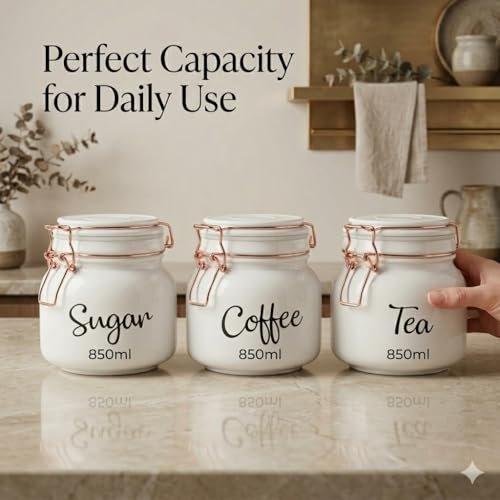 Tea, Coffee & Sugar Storage Container | 3 PCS (SWING CAP WHITE COLOUR 860ML 3PCS SET)