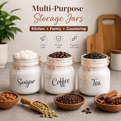 Tea, Coffee & Sugar Storage Container | 3 PCS (SWING CAP WHITE COLOUR 860ML 3PCS SET)