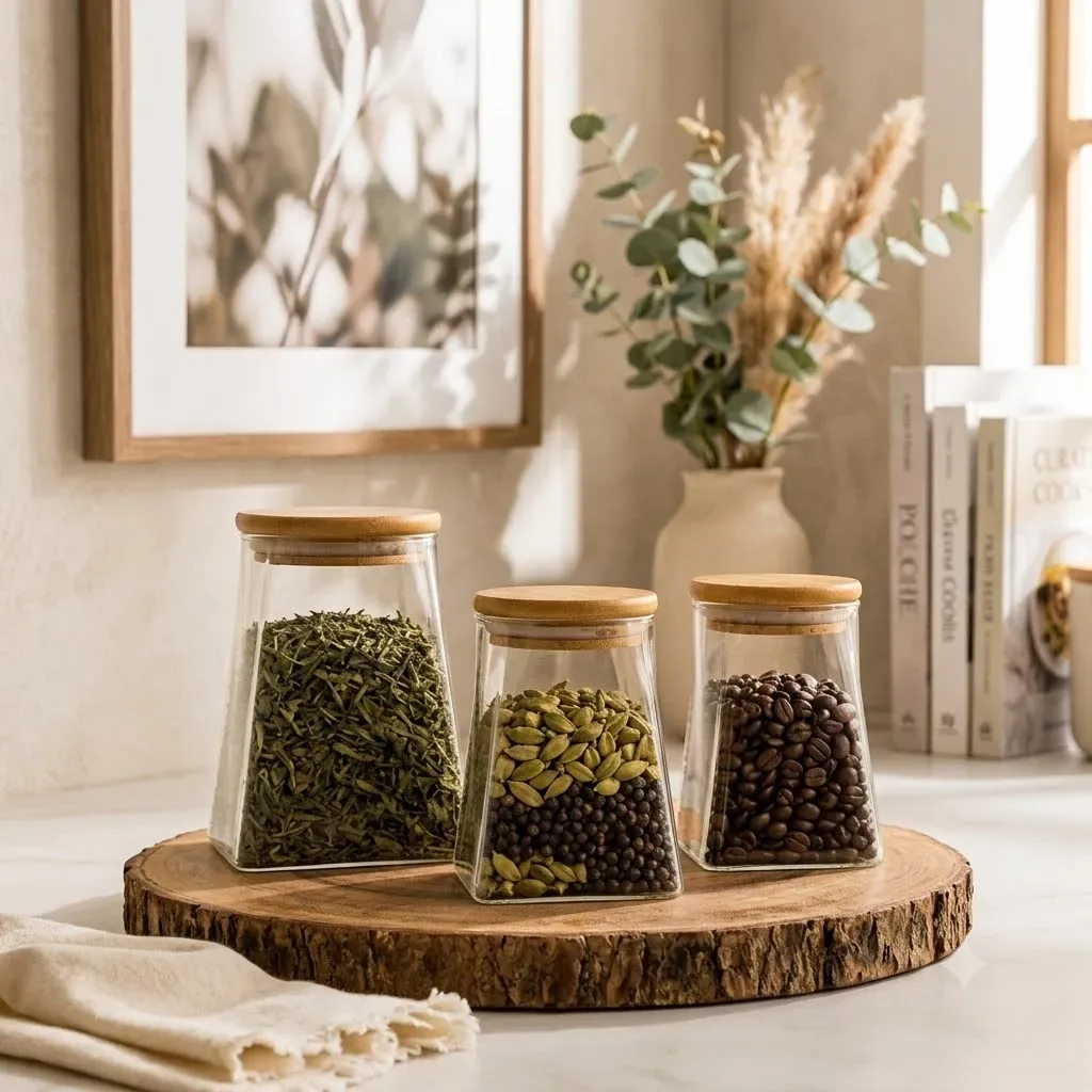 GLASS STORAGE JAR 3PCS  (S.M.L) GIFT BOX
