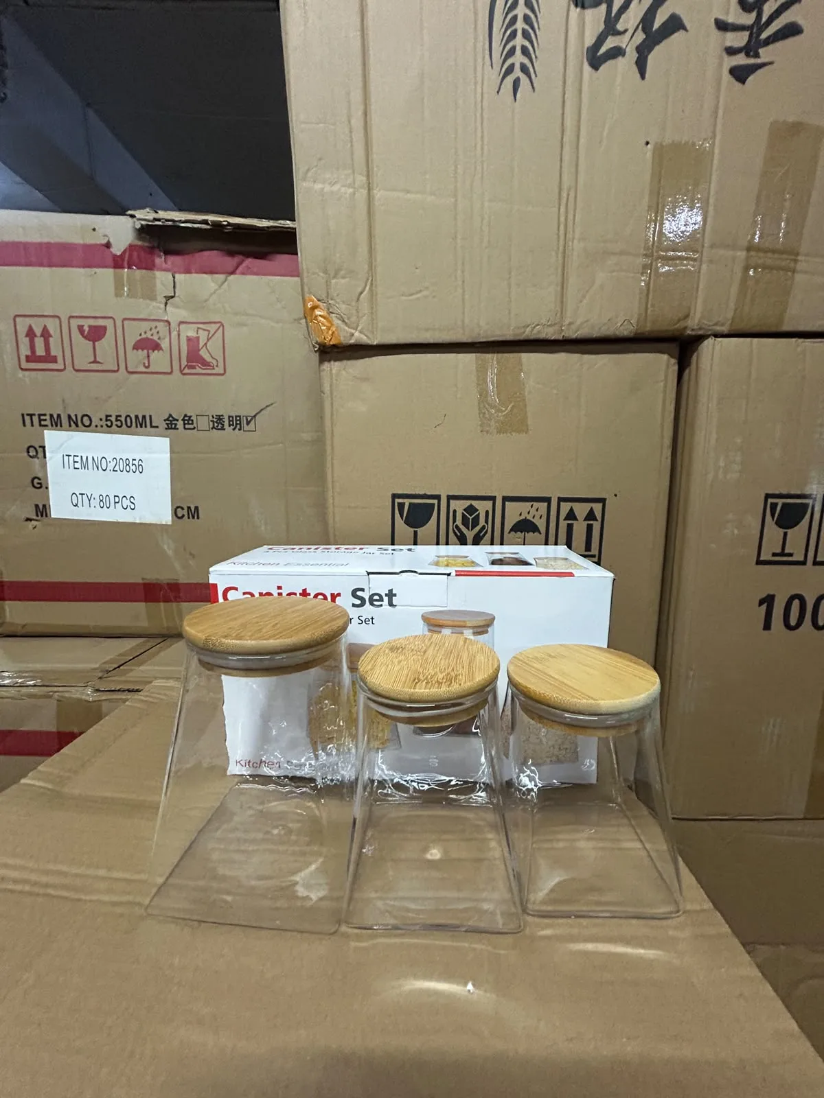 GLASS STORAGE JAR 3PCS  (S.M.L) GIFT BOX