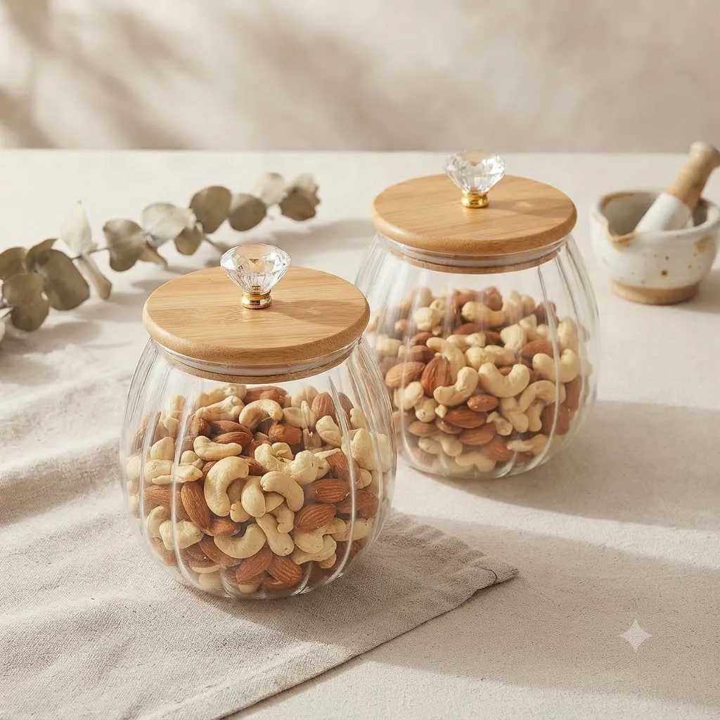 KITCHEN STOREGE JAR WITH WOODEN LID 660ML