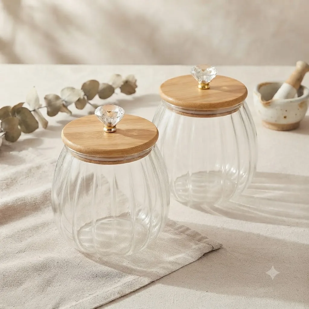KITCHEN STOREGE JAR WITH WOODEN LID 660ML