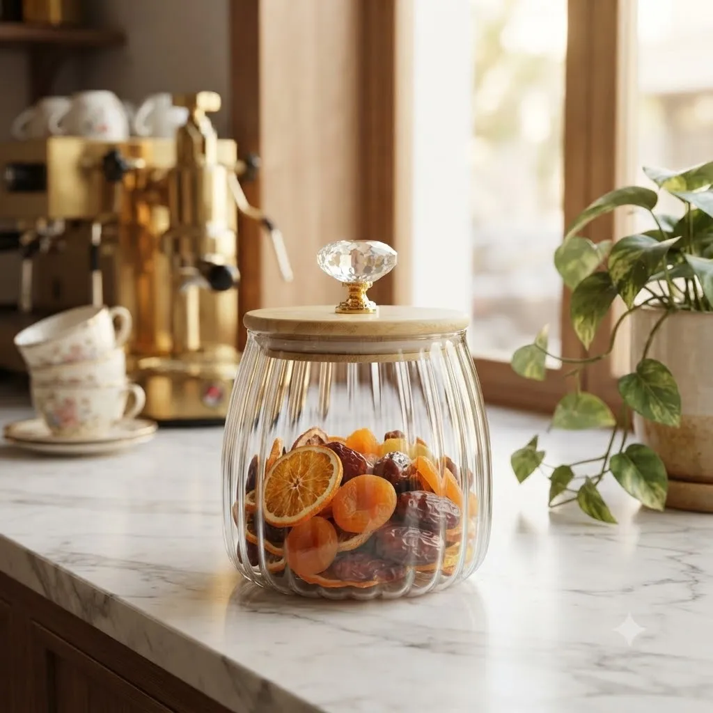 KITCHEN STOREGE JAR WITH WOODEN LID 660ML