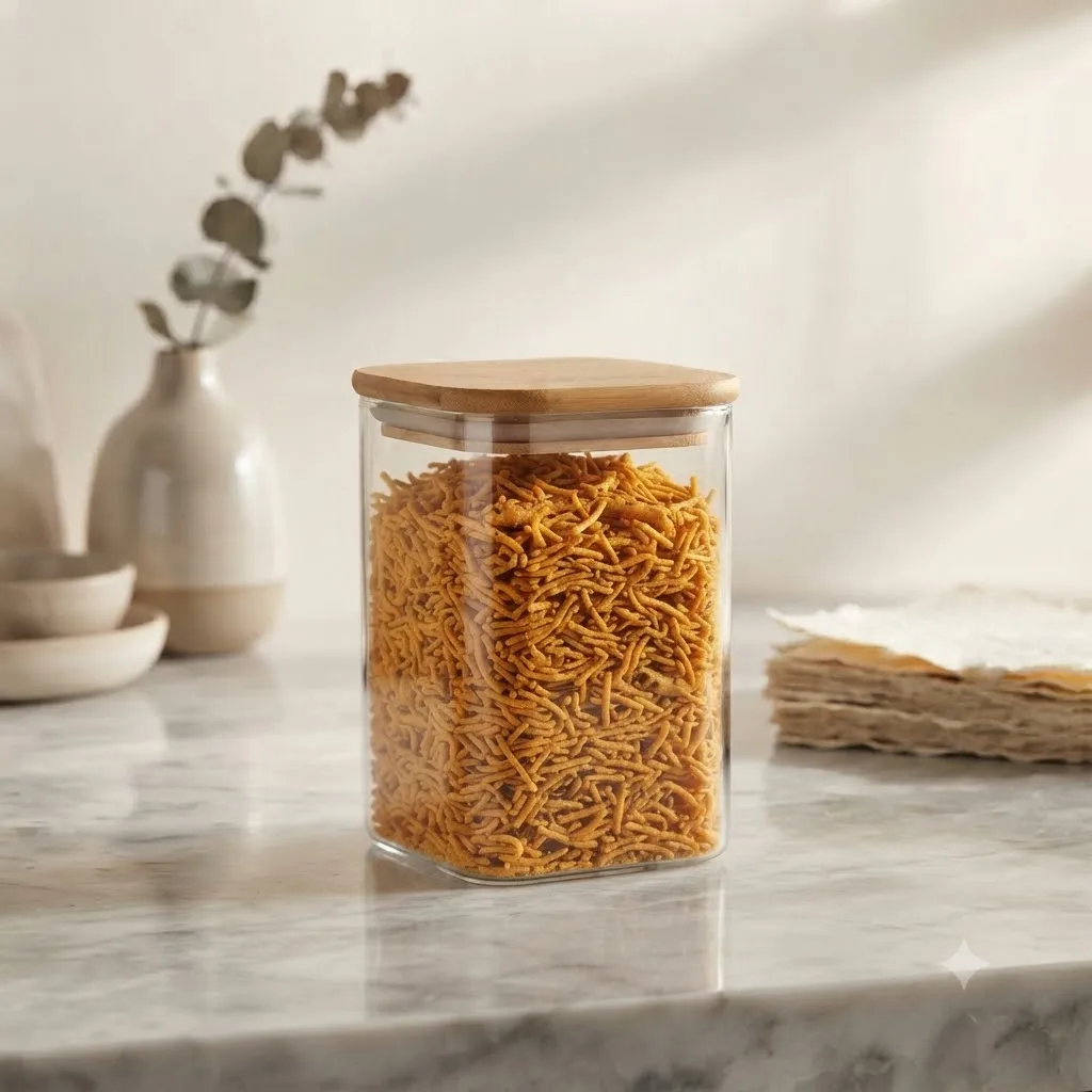 WOODEN LID JAR SQUARE 1200ML (PACK OF 2)