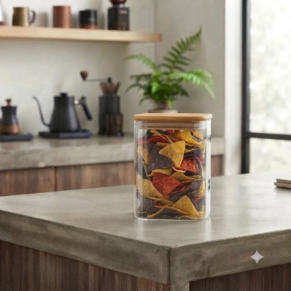 WOODEN LID JAR SQUARE 1200ML (PACK OF 2)