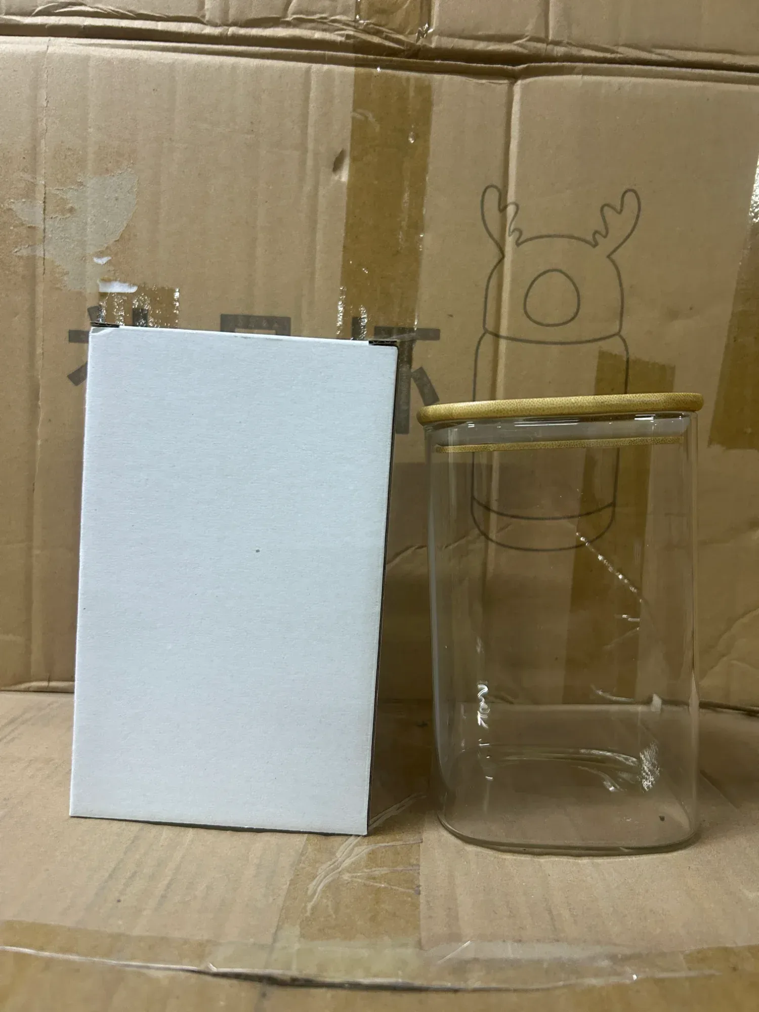 WOODEN LID JAR SQUARE 1200ML (PACK OF 2)