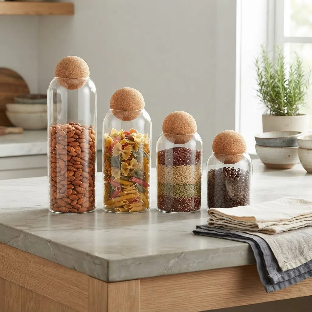 GLASS JAR CORK LID SET S,M,L