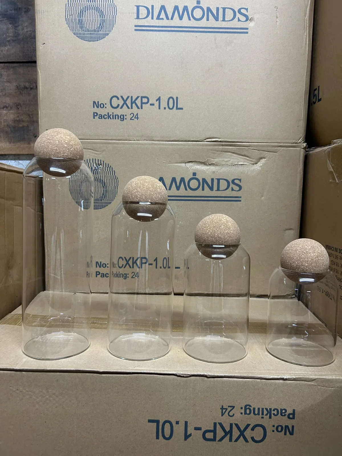GLASS JAR CORK LID SET S,M,L